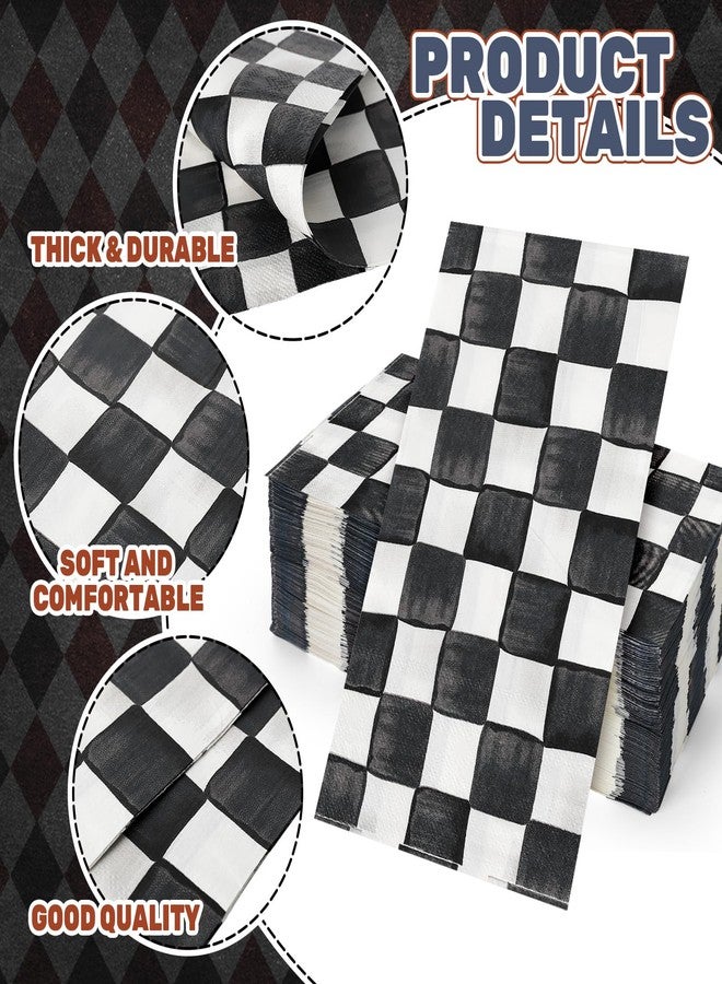 JarThenaAMCS مناديل جارثينا إيه إم سي إس، 100 قطعة، بنقشة مربعات سوداء وبيضاء، للاستخدام مرة واحدة، مناسبة للعشاء، ولتزيين الحمام، وأعياد الميلاد، وحفلات سباق السيارات، ولوازم المائدة. - Image 3